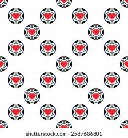 Hearts Poker Chip concept solid seamless pattern. Vector Casino background