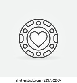 Hearts Poker Chip vector concept icon or symbol in outline style