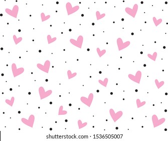 Hearts and polka on white  dot background