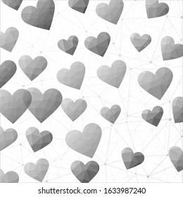 Hearts. Polygonal hearts in gray colors. Appealing digital design. Trendy vector illustration.