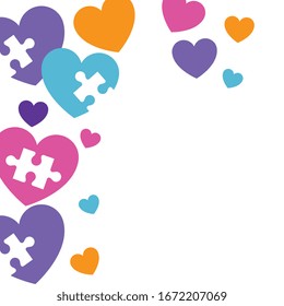 hearts with puzzle pieces icons vector illustration design