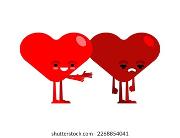 Hearts quarreled. Two love are arguing. Concept of discord in relationships. Quarrel of lovers. couple arguing