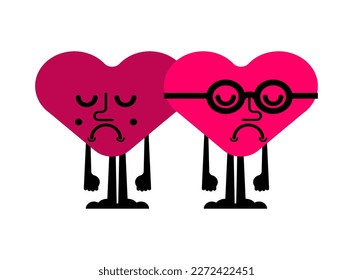 Hearts quarreled. Two love are arguing. Concept of discord in relationships. Quarrel of lovers. couple arguing