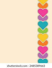Hearts rainbow colors abstract frame. Colorful hearts border. Rainbow background. Heart cover.