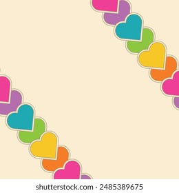 Hearts rainbow colors abstract frame. Colorful hearts border. Rainbow background. Heart cover.