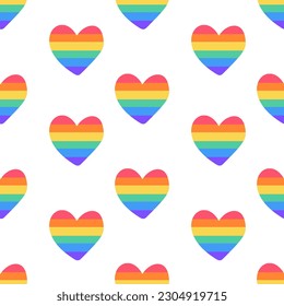 Hearts with rainbow, seamless pattern. LGBT rights symbol. LGBT community concept.Gay Pride Month celebration. Vector illustration