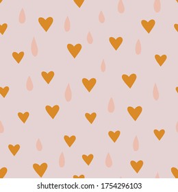 Hearts and Raindrops Simple Modern Vector Repeating Pattern - Cute Children's theme background, textile or packaging design