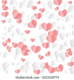 Hearts Random Background. St. Valentine's Day.   Romantic Scattered Hearts Wallpaper. Love. Sweet Moment. Vector Illustration.

 Design for Weddings, Anniversary, Mother's Day. 

