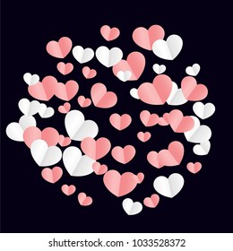 Hearts Random Background. St. Valentine's Day.   Romantic Scattered Hearts Wallpaper. Love. Sweet Moment. Vector Illustration.

 Element of Design for Cards, Banners, Posters, Flyers. 
