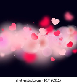 Hearts Random Background. St. Valentine's Day.   Romantic Scattered Hearts Design Element. Love. Light, Bokhe, Magic Clouds, Moments.

 Element of Design for Cards, Banners, Posters, Flyers. 
