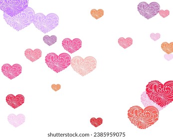 Hearts Random Background. St. Valentine's Day. Romantic Scattered Hearts Wallpaper.  Simple flying red hearts scatter for invitation card.