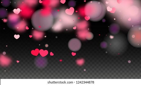 Hearts Random Falling Background. St. Valentine's Day pattern. Romantic Scattered Hearts Texture. Vector Illustration. Cute Element of Design for Birthday Party.