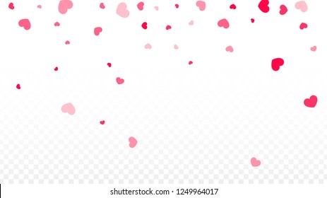 Hearts Random Falling Background. St. Valentine's Day pattern. Romantic Scattered Hearts Design Element. Vector Illustration. Cute Element of Design for Sales or Celebration.
