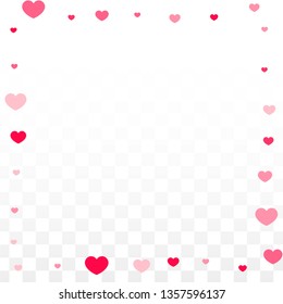 Hearts Random Falling Background. St. Valentine's Day pattern. Romantic Scattered Hearts Design Element. Vector Illustration. Cute Element of Design for Posters.