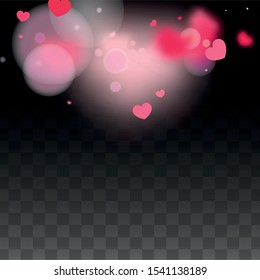 Hearts Random Falling Background. St. Valentine's Day pattern. Romantic Scattered Hearts Wallpaper. Vector Illustration. Cute Element of Design for Sales or Celebration.