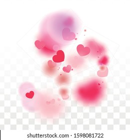 Hearts Random Falling Background. St. Valentine's Day pattern. Romantic Scattered Hearts Wallpaper. Vector Illustration. Cute Element of Design for Sales or Celebration.