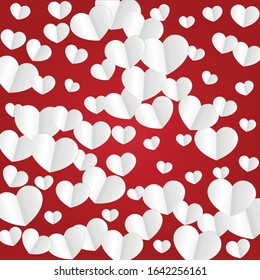 Hearts Random Falling Background. St. Valentine's Day pattern. Romantic Scattered Hearts Wallpaper. Vector Illustration. Cute Element of Design for Sales or Celebration.