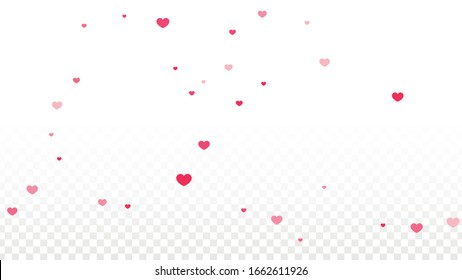 Hearts Random Falling Background. St. Valentine's Day pattern. Romantic Scattered Hearts Design Element. Vector Illustration. Cute Element of Design for Flyers.