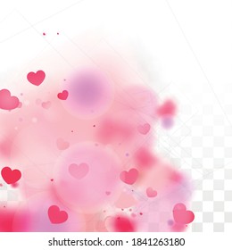 Hearts Random Falling Background. St. Valentine's Day pattern. Romantic Scattered Hearts Wallpaper. Vector Illustration. Cute Element of Design for Banners.