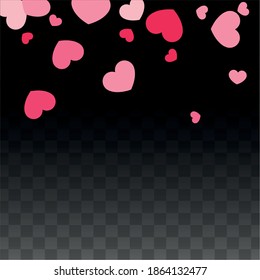 Hearts Random Falling Background. St. Valentine's Day pattern. Romantic Scattered Hearts Design Element. Love. Sweet Moment. Gift. Cute Element of Design for Sales or Celebration.