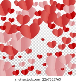 Hearts Random Falling Background. St. Valentine's Day pattern. Romantic Scattered Hearts Design Element. Vector Illustration. Cute Element of Design for Weddings.