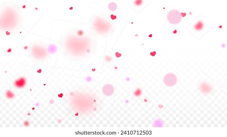 Hearts Random Falling Background. St. Valentine's Day pattern. Romantic Scattered Hearts Texture. Love. Sweet Moment. Gift. Cute Element of Design for Sales or Celebration.