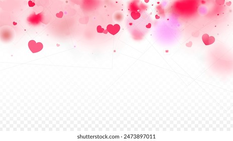 Hearts Random Falling Background. St. Valentine's Day pattern. Romantic Scattered Hearts Wallpaper. Vector Illustration. Cute Element of Design for Birthday Party.