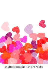 Hearts Random Falling Background. St. Valentine's Day pattern.  Place for text.