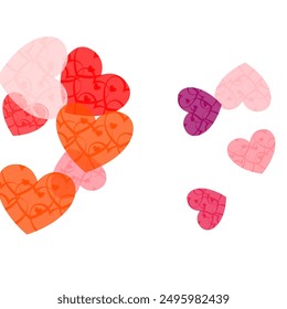 Hearts Random Falling Background. St. Valentine's Day pattern.  Red hearts confetti.