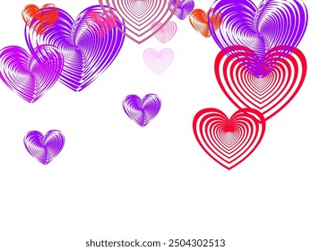 Hearts Random Falling Background. St. Valentine's Day pattern.  Flying heart confetti airy vector pattern.