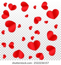 Hearts Random Falling Background. St. Valentine's Day pattern. Romantic Scattered Hearts Design Element. Vector Illustration. Cute Element of Design for Banners.