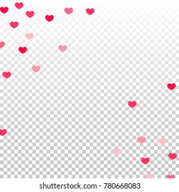 Hearts Random Falling Background. Valentine's Day Pattern. Romantic Scattered Hearts Design Element. Love. Sweet Moment. Gift. Wedding. Anniversary, Birthday. Vector Illustratuion. Cards. Posters.