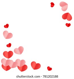 Hearts Random Falling Background. Valentine's Day Pattern. Romantic Scattered Hearts Design Element. Love. Sweet Moment. Gift. Wedding. Anniversary, Birthday. Vector Illustratuion. Cards. Posters.