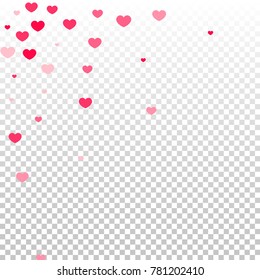 Hearts Random Falling Background. Valentine's Day Pattern. Romantic Scattered Hearts Design Element. Love. Sweet Moment. Gift. Wedding. Anniversary, Birthday. Vector Illustratuion. Cards. Posters.