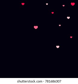 Hearts Random Falling Background. Valentine's Day Pattern. Romantic Scattered Hearts Design Element. Love. Sweet Moment. Gift. Wedding. Anniversary, Birthday. Vector Illustratuion. Cards. Posters.