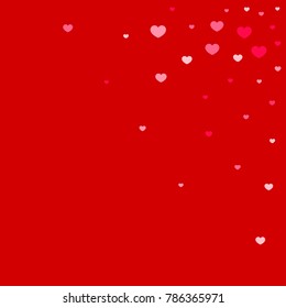 Hearts Random Falling Background. Valentine's Day Pattern. Romantic Scattered Hearts Design Element. Love. Sweet Moment. Gift. Wedding. Anniversary, Birthday. Vector Illustratuion. Cards. Posters.