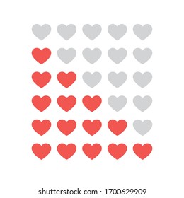 Hearts rating on white background