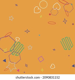 Rectángulo cardíaco Fondo Hipster de Violeta Verde Brillante Poligonal. Circle Zigzag Orange Oval Stars Ring Pastel Illustration. Ilustración de Geometría Simple De Color Rojo De Onda Púrpura.