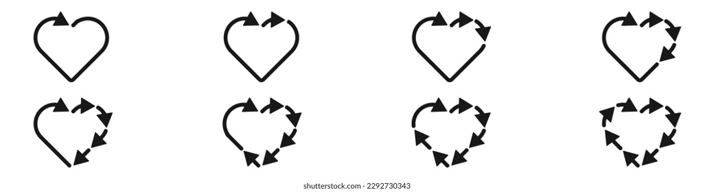 Hearts recycling vector. Set of hearts with arrows vector.