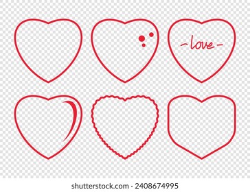 hearts red outline set for decoration