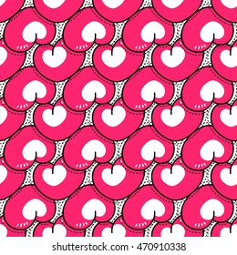 hearts red pattern in retro style on a white background.