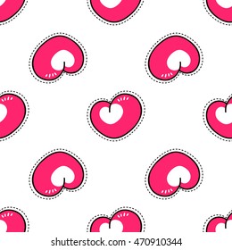 hearts red pattern in retro style on a white background.