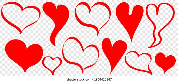 Corazones rojas - conjunto de dibujos de doodle para iconos. Plantillas para diseño web, simple vector para la tarjeta de vacaciones de San Valentín.