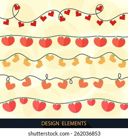 hearts red  string garland paper flat
