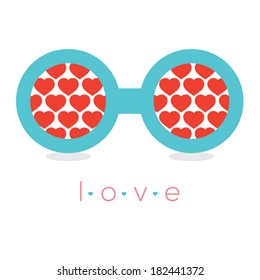Hearts Reflection Eyeglasses Vector Illustration 