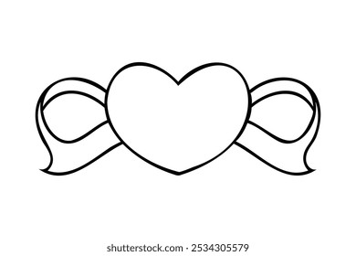 Hearts Ribbon vector line art illustration on white background 