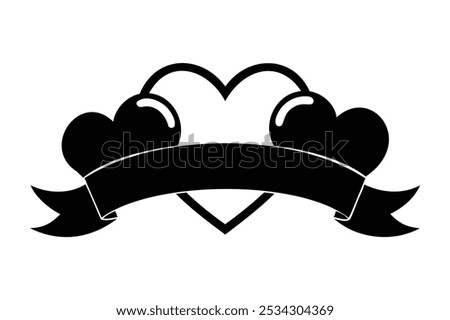 Hearts Ribbon vector silhouette illustration on white background 