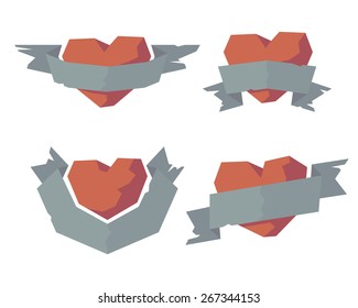 Hearts with ribbons. Vector illustration.