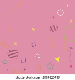 Hearts Ring Colorful Simple Square Pastel Polygonal Geometrical Design. Zigzag Bright Red Circle Yellow Stars Sweet Design Pic. Rectangle Violet Green Pink Blue Oval Wave Hipster Background.