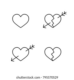 hearts romance thin line black icons set